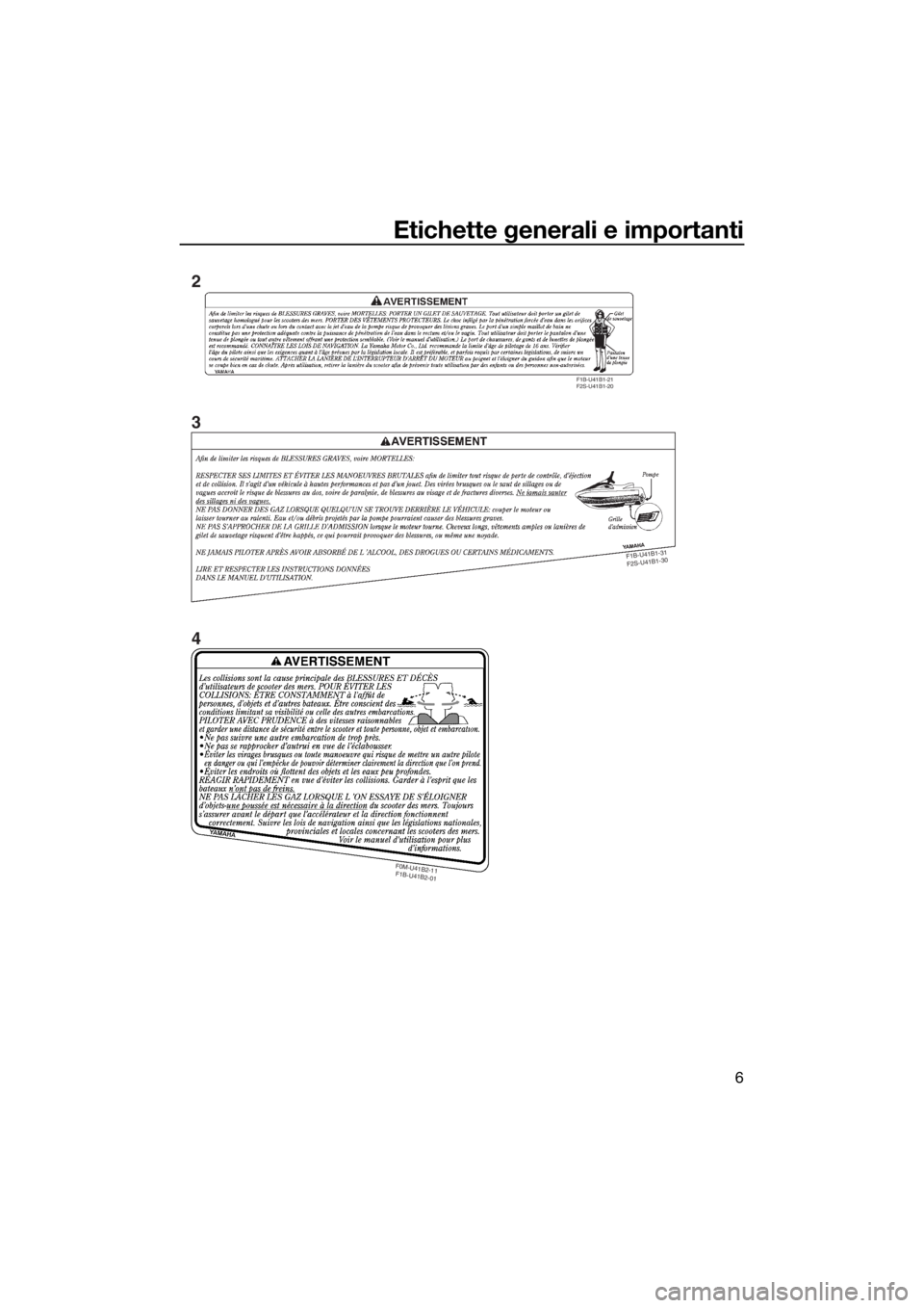 YAMAHA EX DELUXE 2018  Manuale duso (in Italian) Etichette generali e importanti
6
F
1
B
-U
4
1
B
1
-3
1
 
F
2
S
-U
4
1
B
1
-3
0
F1B-U41B1-21 
F2S-U41B1-20
F0M-U41B2-11 
F1B-U41B2-01
3
4 2
UF3Y71H0.book  Page 6  Wednesday, May 24, 2017  3:17 PM 