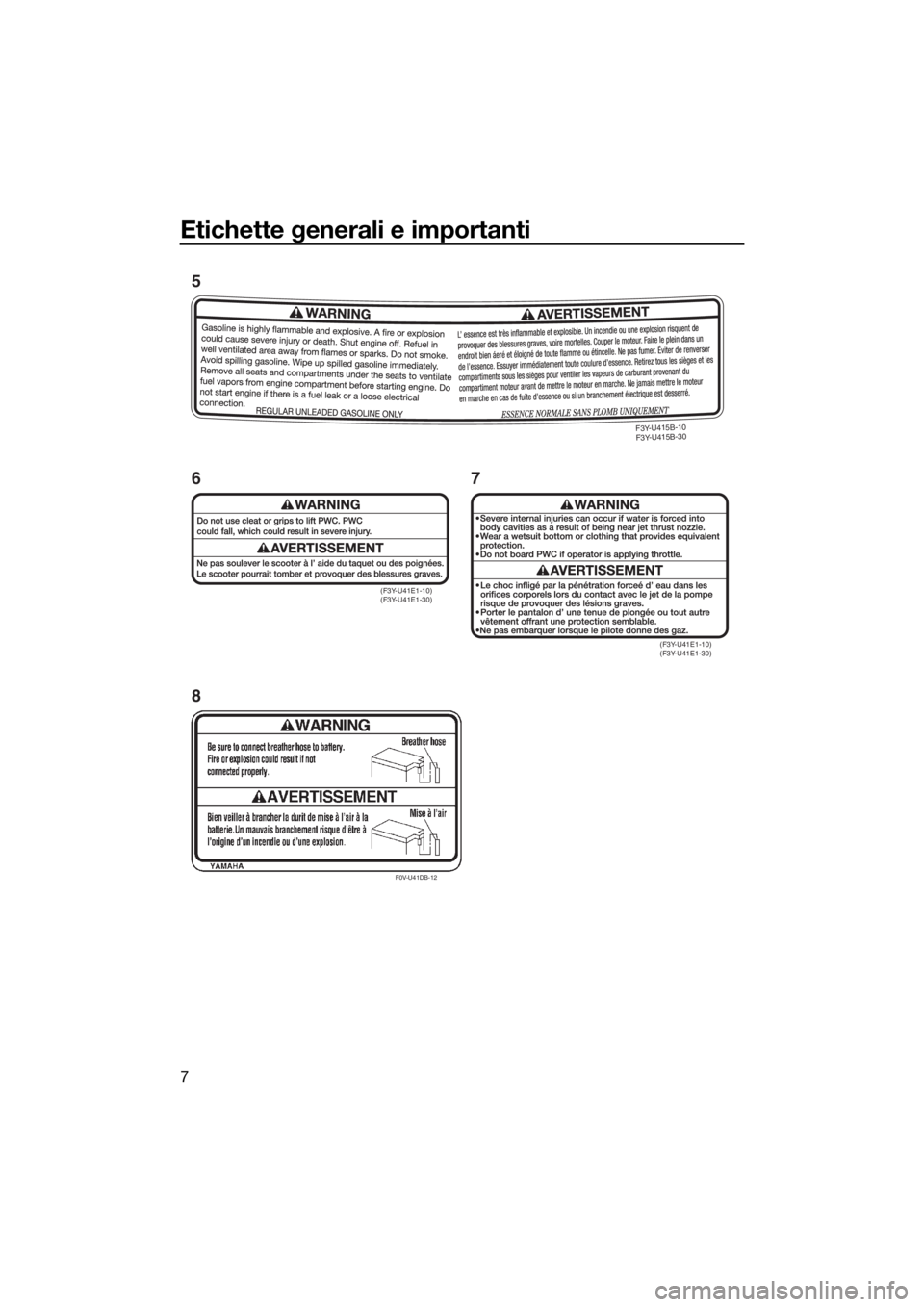 YAMAHA EX DELUXE 2018  Manuale duso (in Italian) Etichette generali e importanti
7
F0V-U41DB-12
(F3Y-U41E1-10) 
(F3Y-U41E1-30)
(F3Y-U41E1-10) 
(F3Y-U41E1-30)
F3Y-U415B-10 
F3Y-U415B-30
6
87 5
UF3Y71H0.book  Page 7  Wednesday, May 24, 2017  3:17 PM 