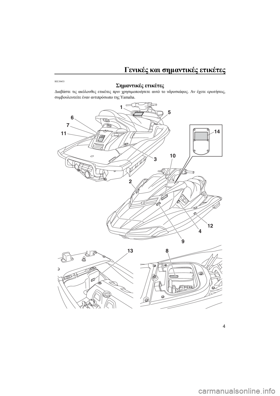 YAMAHA FX HO 2017  ΟΔΗΓΌΣ ΧΡΉΣΗΣ (in Greek) Γενικές και σημαντικές ετικέτες
4
RJU30453
Σημαντικές ετικέτες
Διαβάστε τις ακόλουθες ετικέτες πριν χρησιμοποιή