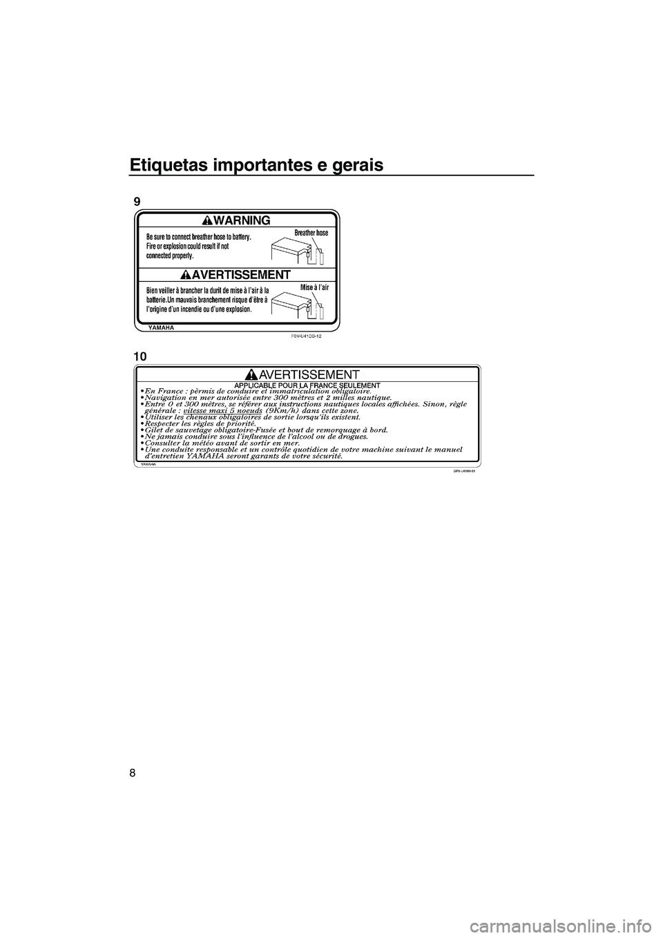 YAMAHA FX HO CRUISER 2013  Manual de utilização (in Portuguese) Etiquetas importantes e gerais
8
UF2S71P0.book  Page 8  Tuesday, August 21, 2012  8:47 AM 