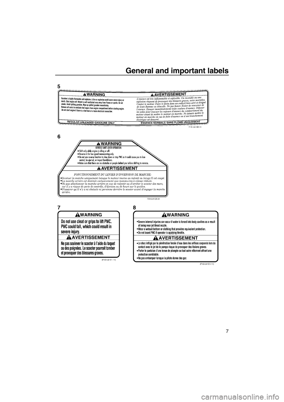 YAMAHA FX HO 2012  Owners Manual General and important labels
7
UF2T70E0.book  Page 7  Thursday, December 29, 2011  2:12 PM 