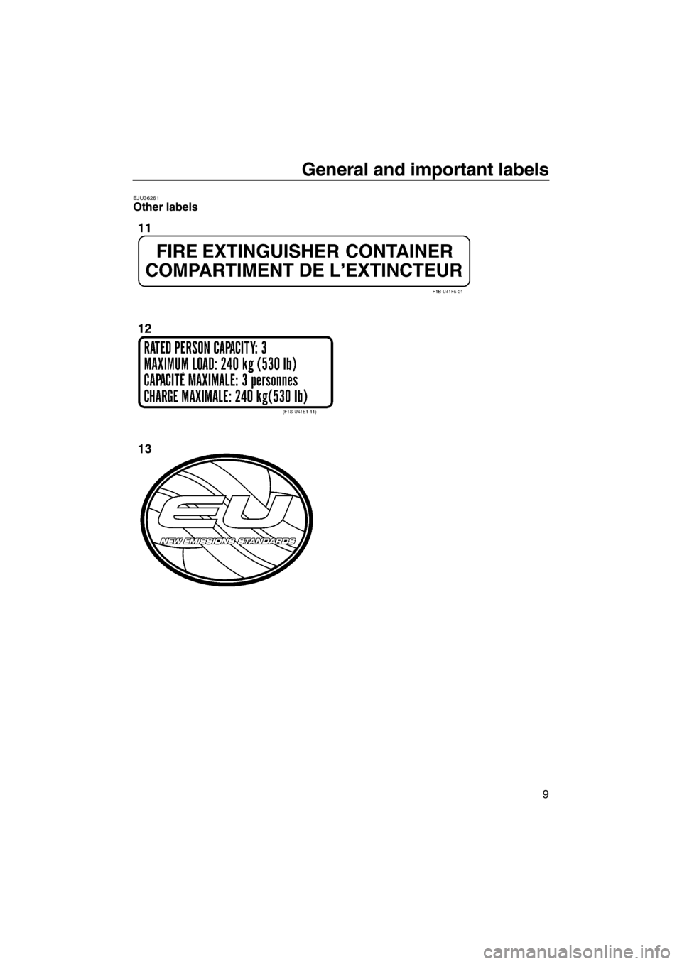 YAMAHA FX HO 2012  Owners Manual General and important labels
9
EJU36261Other labels 
UF2T70E0.book  Page 9  Thursday, December 29, 2011  2:12 PM 