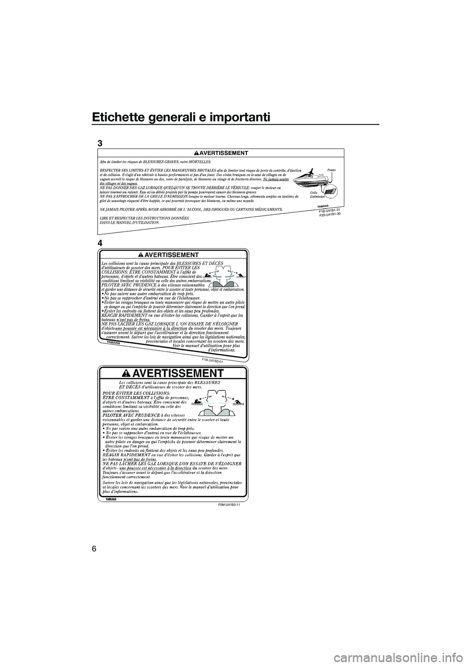 YAMAHA FX HO CRUISER 2015  Manuale duso (in Italian) Etichette generali e importanti
6
F1B -U 41 B1-3
1 
F 2S -U 41B 1-3
0
F0M-U41B2-11
3
4
UF2T74H0.book  Page 6  Thursday, June 26, 2014  9:47 AM 