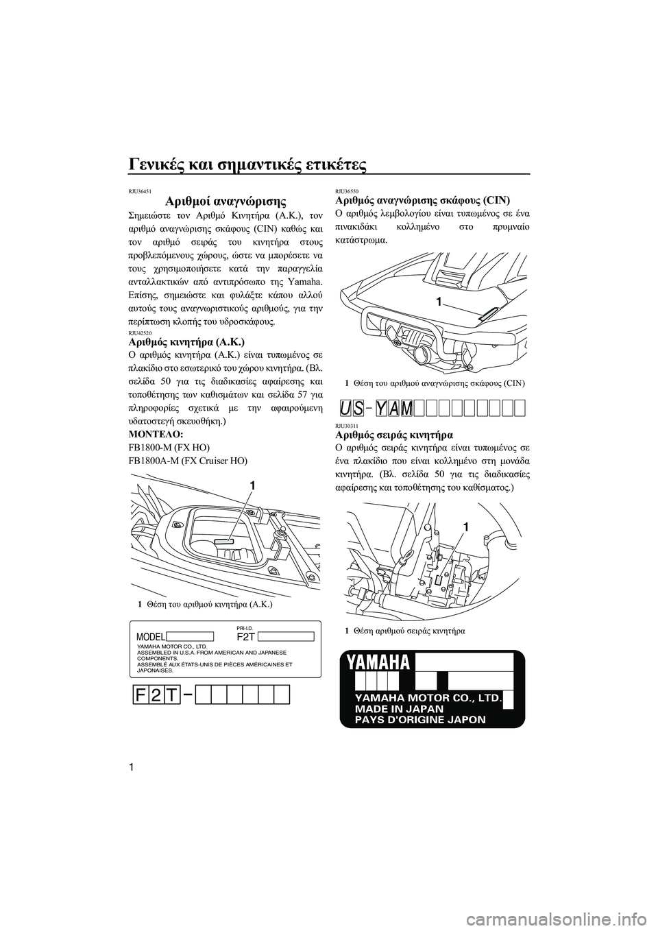 YAMAHA FX HO CRUISER 2013 ΟΔΗΓΌΣ ΧΡΉΣΗΣ (in Greek) Γενικές και σημαντικές ετικέτες
1
RJU36451
Αριθμοί αναγνώρισης
Σημειώστε τον Αριθμό Κινητήρα (Α.Κ .), τον
αριθ YAMAHA FX HO CRUISER 2013 ΟΔΗΓΌΣ ΧΡΉΣΗΣ (in Greek) Γενικές και σημαντικές ετικέτες
1
RJU36451
Αριθμοί αναγνώρισης
Σημειώστε τον Αριθμό Κινητήρα (Α.Κ .), τον
αριθ