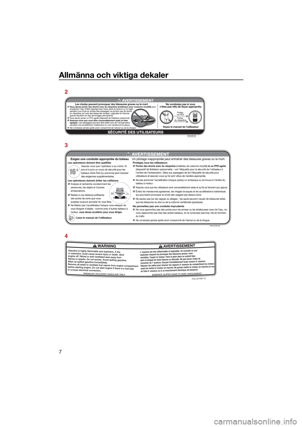YAMAHA FX SVHO 2021  Bruksanvisningar (in Swedish) Allmänna och viktiga dekaler
7
F3J-U415B -10
F3V-U41B1-30
2
3
4
UF3X72M0.book  Page 7  Friday, May 29, 2020  9:55 AM 
