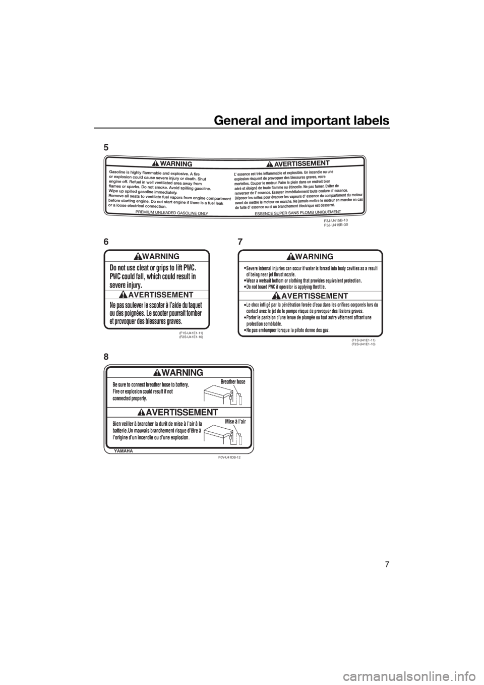 YAMAHA FX SVHO 2019  Owners Manual General and important labels
7
F3J-U415B-
10
F3J-U
415B-
30
F0V-U41DB-12
(F1S-U41E1-11)
(F2S-U41E1-10)(F1S-U41E1-11)
(F2S-U41E1-10)
5
8 67
UF3X70E0.book  Page 7  Friday, August 24, 2018  9:23 AM 
