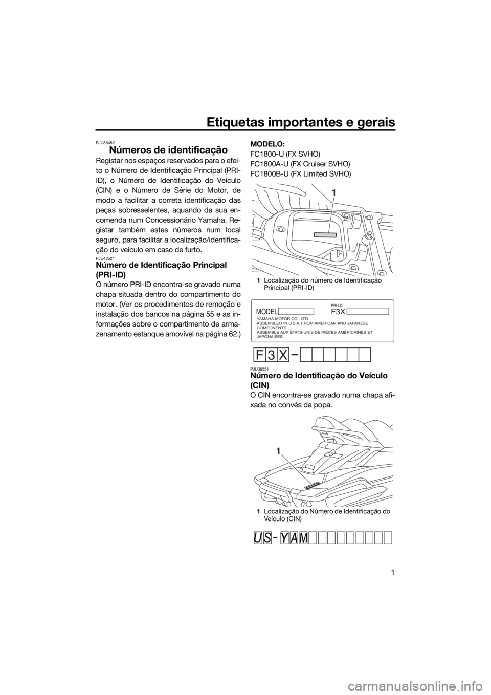 YAMAHA FX SVHO 2019 Manual de utilização (in Portuguese) Etiquetas importantes e gerais
1
PJU36452
Números de identificação
Registar nos espaços reservados para o efei-
to o Número de Identificação Principal (PRI-
ID), o Número de Identificação do YAMAHA FX SVHO 2019 Manual de utilização (in Portuguese) Etiquetas importantes e gerais
1
PJU36452
Números de identificação
Registar nos espaços reservados para o efei-
to o Número de Identificação Principal (PRI-
ID), o Número de Identificação do