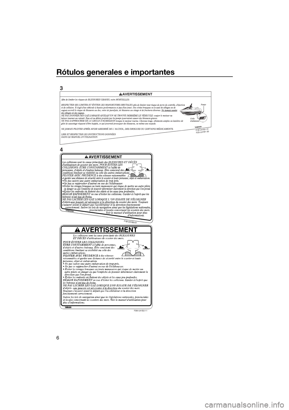 YAMAHA FX SVHO 2016  Manuale de Empleo (in Spanish) Rótulos generales e importantes
6
F
1
B
-U
41
B
1-3
1
 
F
2
S
-U
4
1
B
1-3
0
F0M-U41B2-11
3
4
UF3J72S0.book  Page 6  Friday, May 8, 2015  11:02 AM 