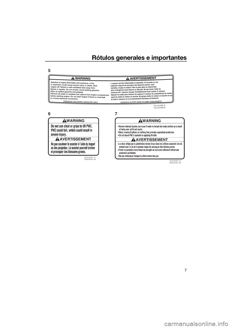 YAMAHA FX SVHO 2016  Manuale de Empleo (in Spanish) Rótulos generales e importantes
7
(F1S-U41E1-11) 
(F2S-U41E1-10)(F1S-U41E1-11) 
(F2S-U41E1-10)
F3J-U415B-10 
F3J-U415B-30
5
67
UF3J72S0.book  Page 7  Friday, May 8, 2015  11:02 AM 