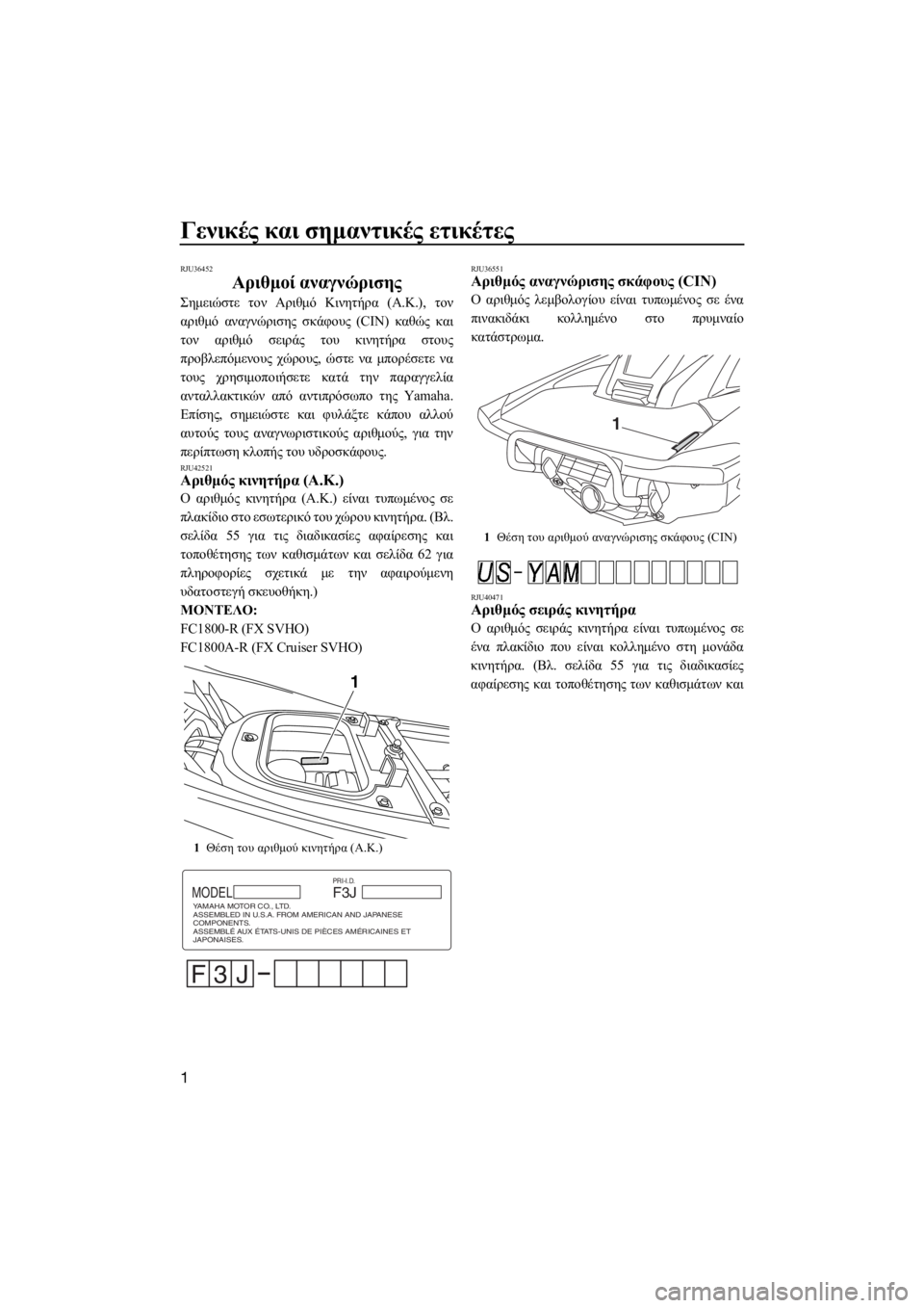 YAMAHA FX SVHO 2016 ΟΔΗΓΌΣ ΧΡΉΣΗΣ (in Greek) Γενικές και σημαντικές ετικέτες
1
RJU36452
Αριθμοί αναγνώρισης
Σημειώστε τον Αριθμό Κινητήρα (Α.Κ.), τον
αριθμό αν YAMAHA FX SVHO 2016 ΟΔΗΓΌΣ ΧΡΉΣΗΣ (in Greek) Γενικές και σημαντικές ετικέτες
1
RJU36452
Αριθμοί αναγνώρισης
Σημειώστε τον Αριθμό Κινητήρα (Α.Κ.), τον
αριθμό αν