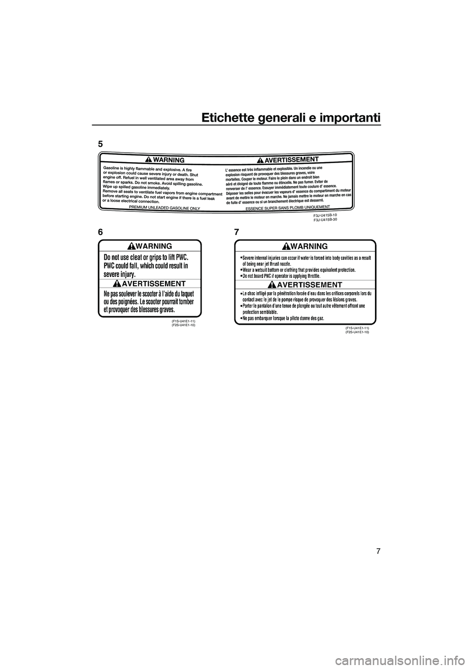 YAMAHA FX SVHO 2015  Manuale duso (in Italian) Etichette generali e importanti
7
(F1S-U41E1-11) 
(F2S-U41E1-10)(F1S-U41E1-11) 
(F2S-U41E1-10)
F3J-U 415B -10  
F 3J-U 415B -30
5
67
UF3J71H0.book  Page 7  Thursday, June 26, 2014  11:12 AM 