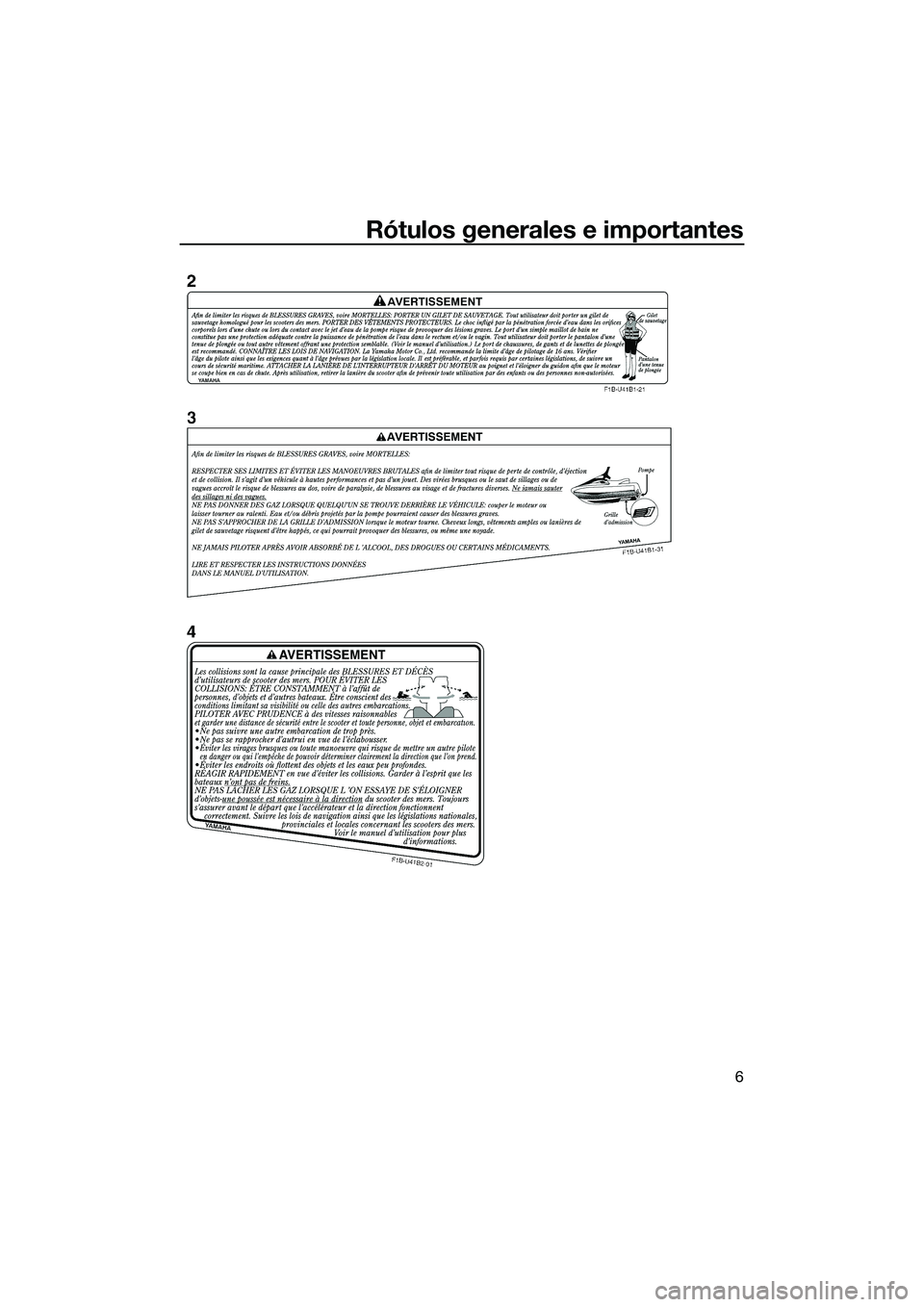 YAMAHA FZR SVHO 2014  Manuale de Empleo (in Spanish) Rótulos generales e importantes
6
UF3L70S0.book  Page 6  Thursday, November 7, 2013  9:23 AM 