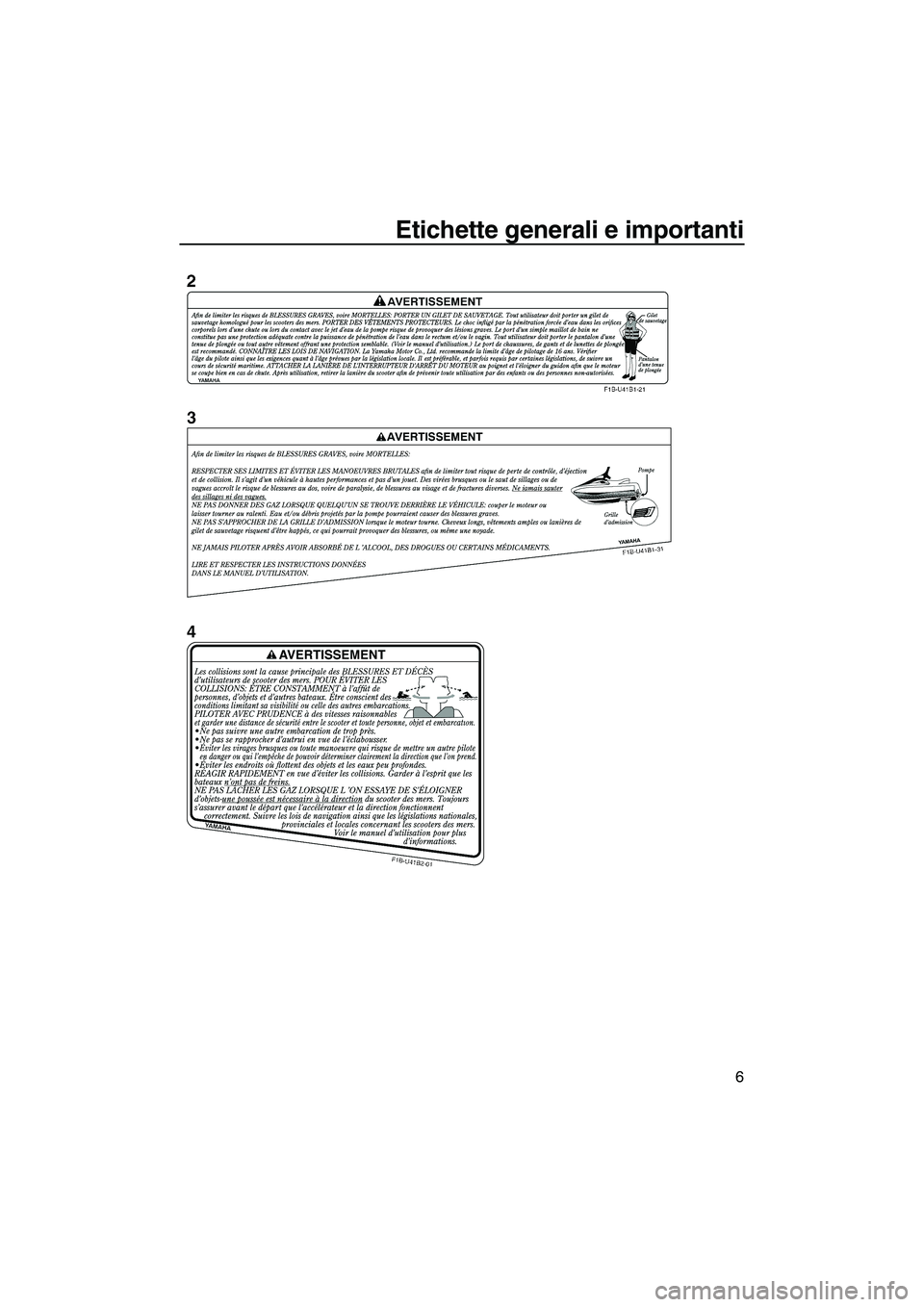 YAMAHA FZS 2013  Manuale duso (in Italian) Etichette generali e importanti
6
UF2C74H0.book  Page 6  Tuesday, July 31, 2012  1:44 PM 