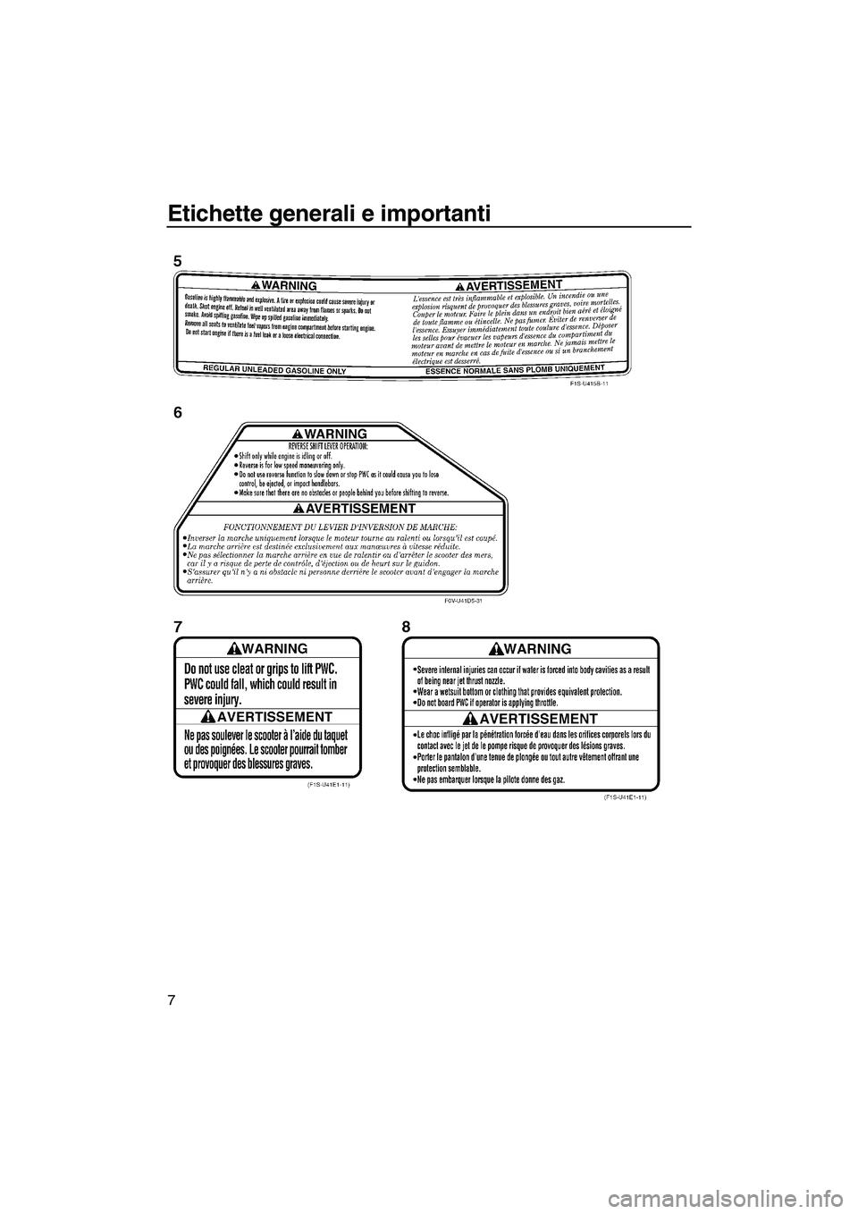 YAMAHA FZS 2013  Manuale duso (in Italian) Etichette generali e importanti
7
UF2C74H0.book  Page 7  Tuesday, July 31, 2012  1:44 PM 