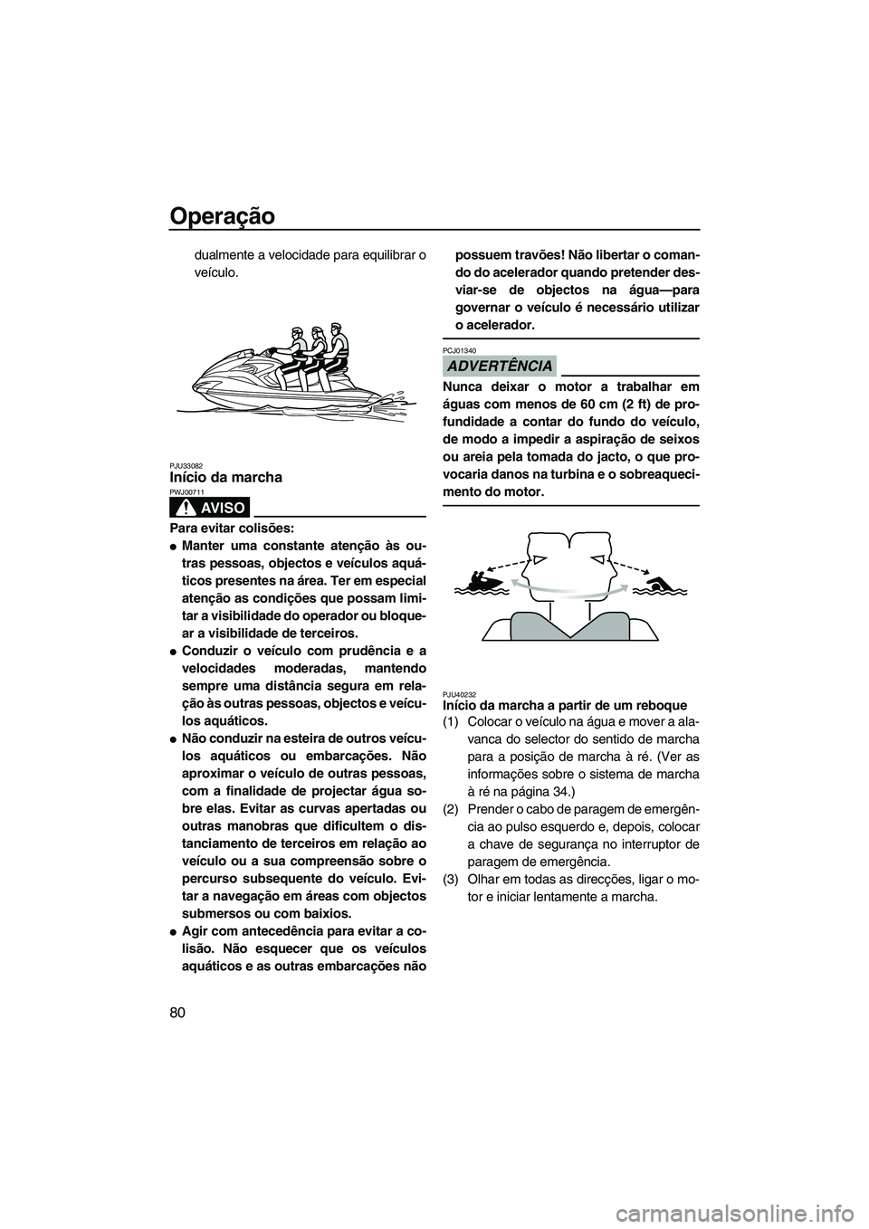 YAMAHA FZS 2012  Manual de utilização (in Portuguese) Operação
80
dualmente a velocidade para equilibrar o
veículo.
PJU33082Início da marcha 
AV I S O
PWJ00711
Para evitar colisões:
Manter uma constante atenção às ou-
tras pessoas, objectos e ve