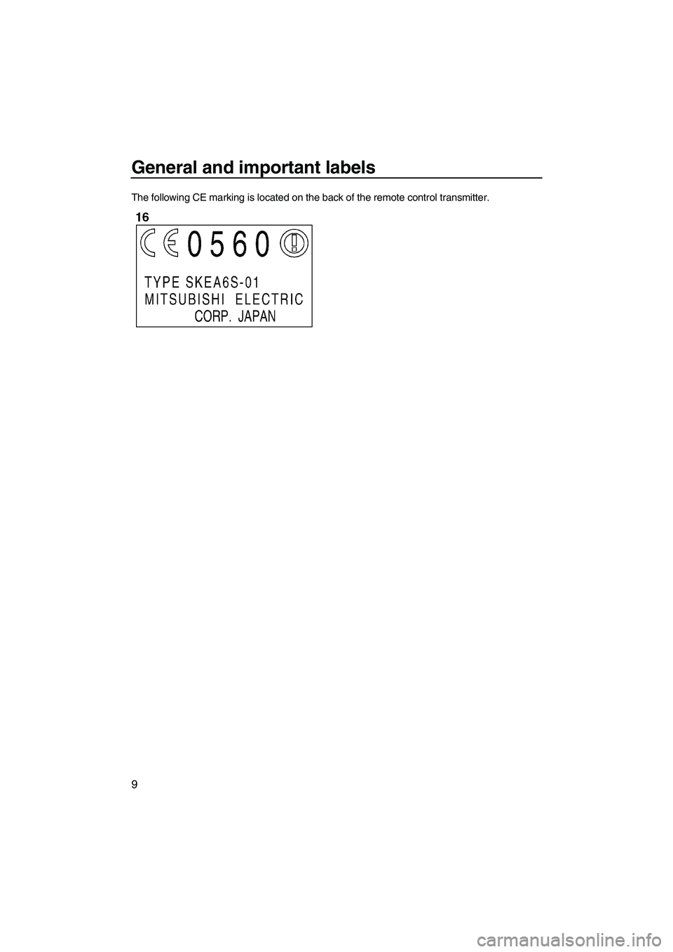 YAMAHA FZS 2009  Owners Manual General and important labels
9
The following CE marking is located on the back of the remote control transmitter.
UF2C70E0.book  Page 9  Monday, November 3, 2008  10:16 AM 