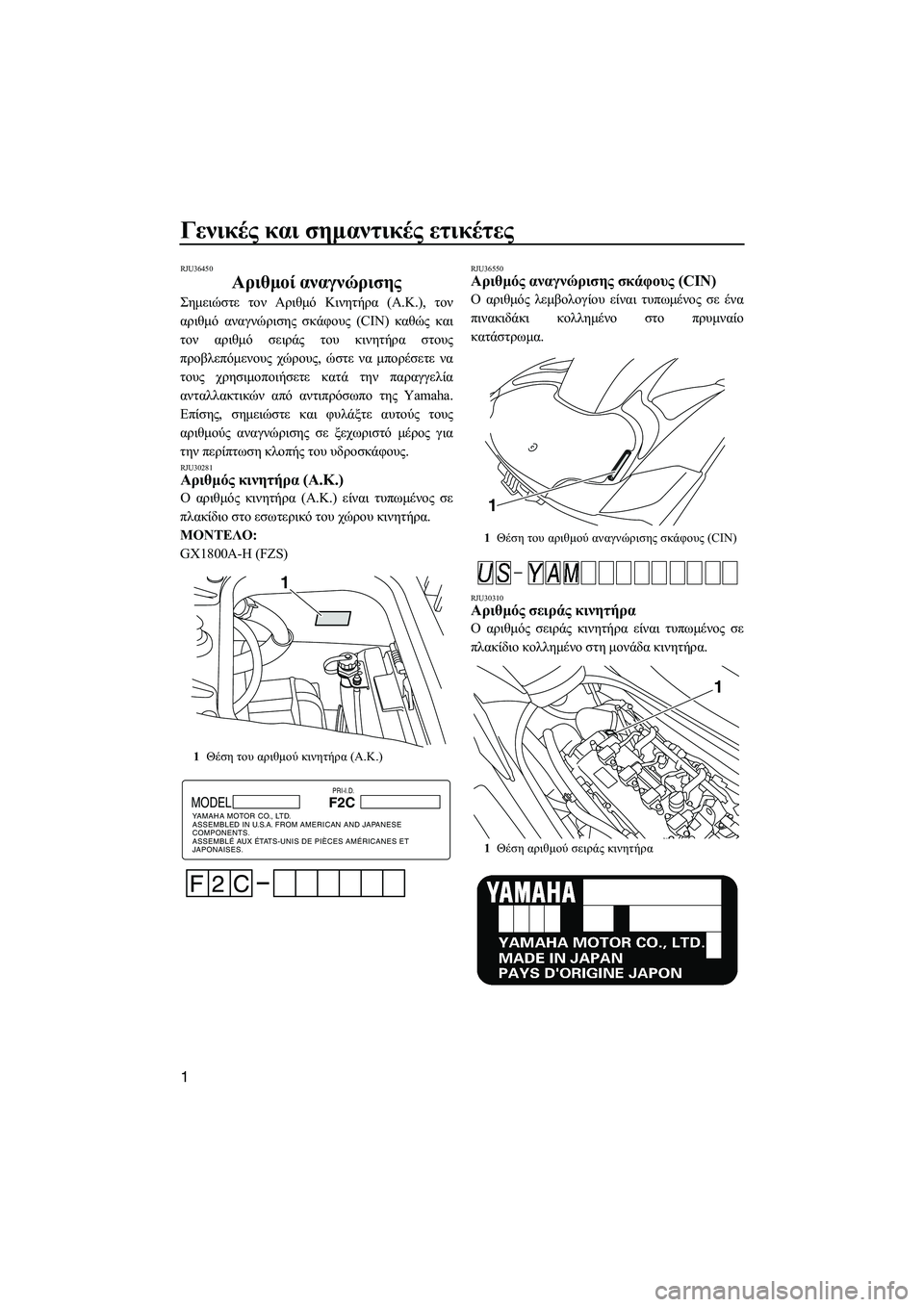 YAMAHA FZS 2009 ΟΔΗΓΌΣ ΧΡΉΣΗΣ (in Greek) Γενικές και σηµαντικές ετικέτες
1
RJU36450
Αριθµοί αναγνώρισης
Σηµειώστε τον Αριθµό Κινητήρα (Α.Κ.), τον
αριθµό αν YAMAHA FZS 2009 ΟΔΗΓΌΣ ΧΡΉΣΗΣ (in Greek) Γενικές και σηµαντικές ετικέτες
1
RJU36450
Αριθµοί αναγνώρισης
Σηµειώστε τον Αριθµό Κινητήρα (Α.Κ.), τον
αριθµό αν