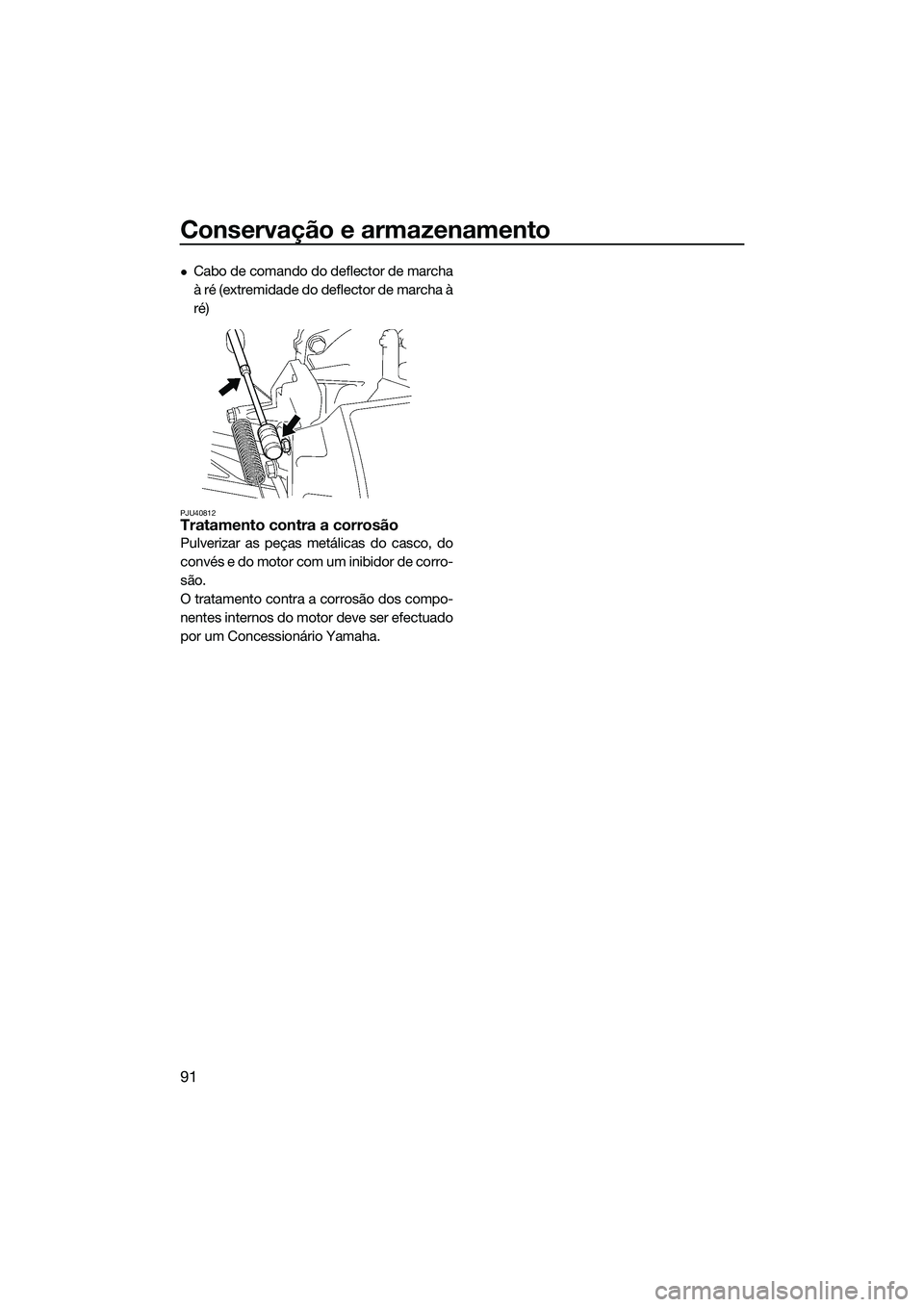YAMAHA FZS SVHO 2015  Manual de utilização (in Portuguese) Conservação e armazenamento
91
Cabo de comando do deflector de marcha
à ré (extremidade do deflector de marcha à
ré)
PJU40812Tratamento contra a corrosão
Pulverizar as peças metálicas do c