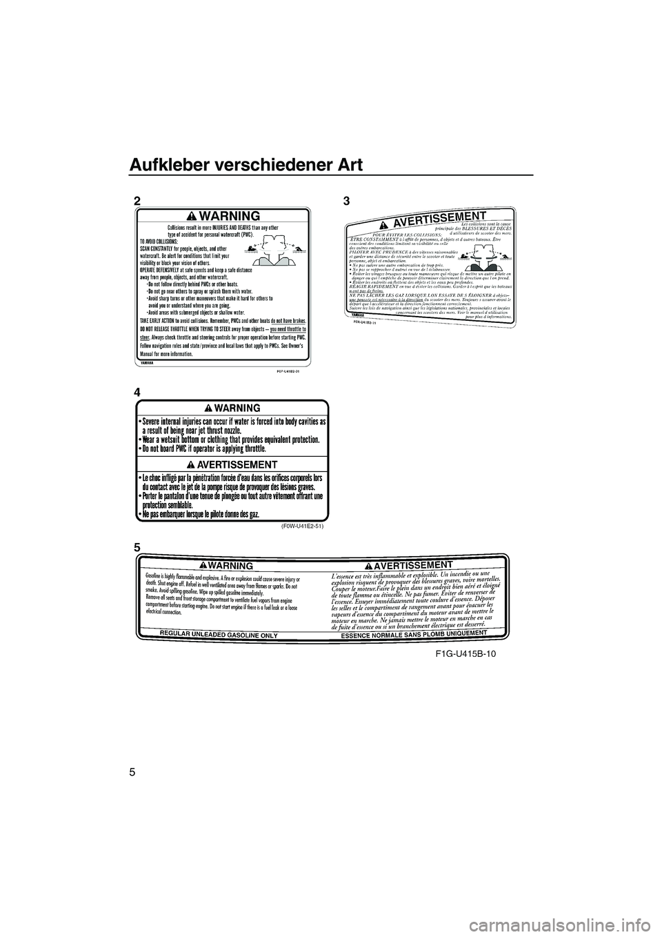 YAMAHA GP1300R 2007  Betriebsanleitungen (in German) Aufkleber verschiedener Art
5
UF1G74G0.book  Page 5  Monday, July 31, 2006  9:35 AM 