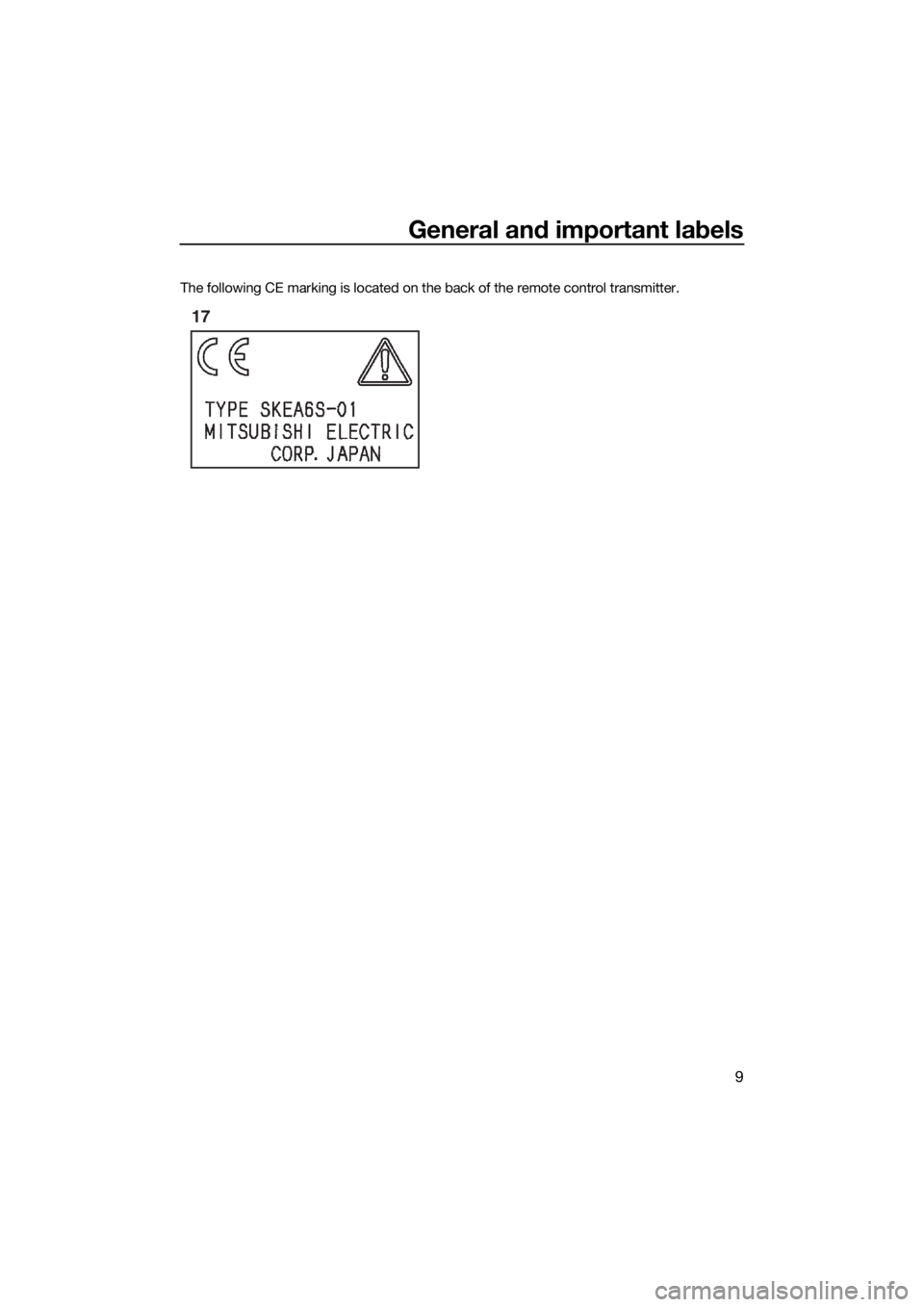 YAMAHA GP1800 2018  Owners Manual General and important labels
9
The following CE marking is located on the back of the remote control transmitter.
17
UF3P71E0.book  Page 9  Tuesday, June 27, 2017  10:54 AM 