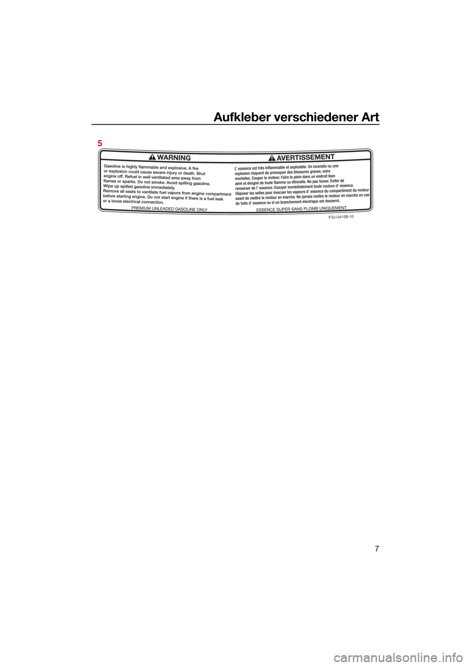 YAMAHA GP1800R SVHO 2022  Betriebsanleitungen (in German) Aufkleber verschiedener Art
7
F3J-U415B-10
5
UF4P72G0.book  Page 7  Wednesday, August 18, 2021  8:26 AM 