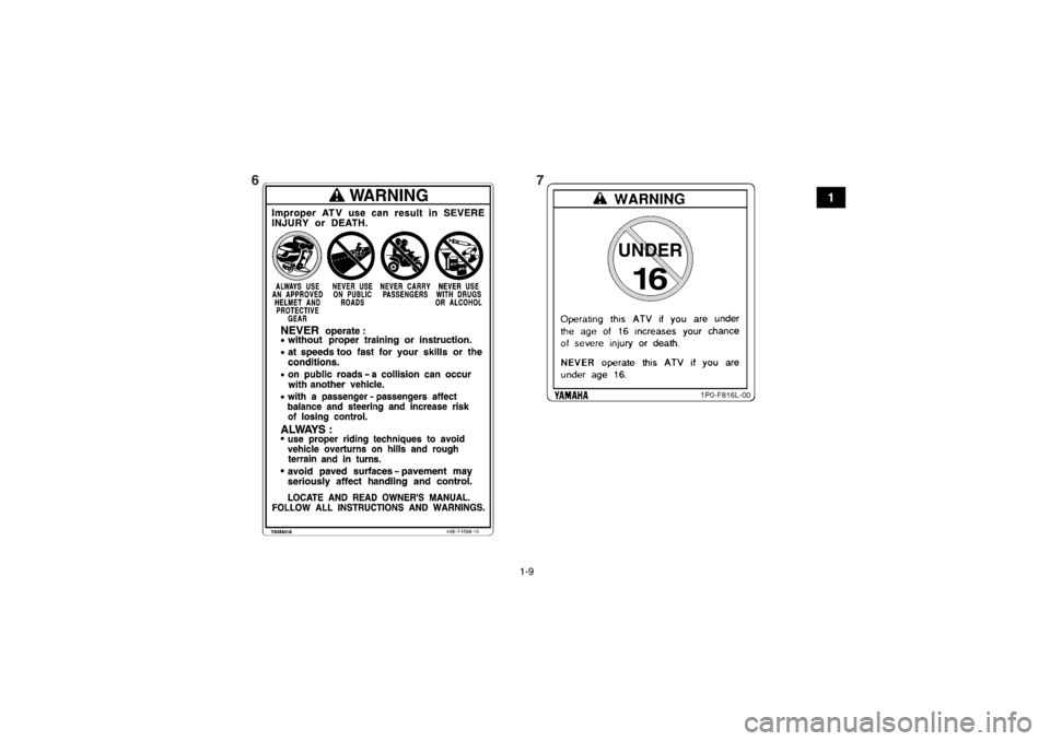 YAMAHA GRIZZLY 350 2014  Notices Demploi (in French) 1-9
1
67
U1NS62F0.book  Page 9  Thursday, April 4, 2013  8:59 AM 