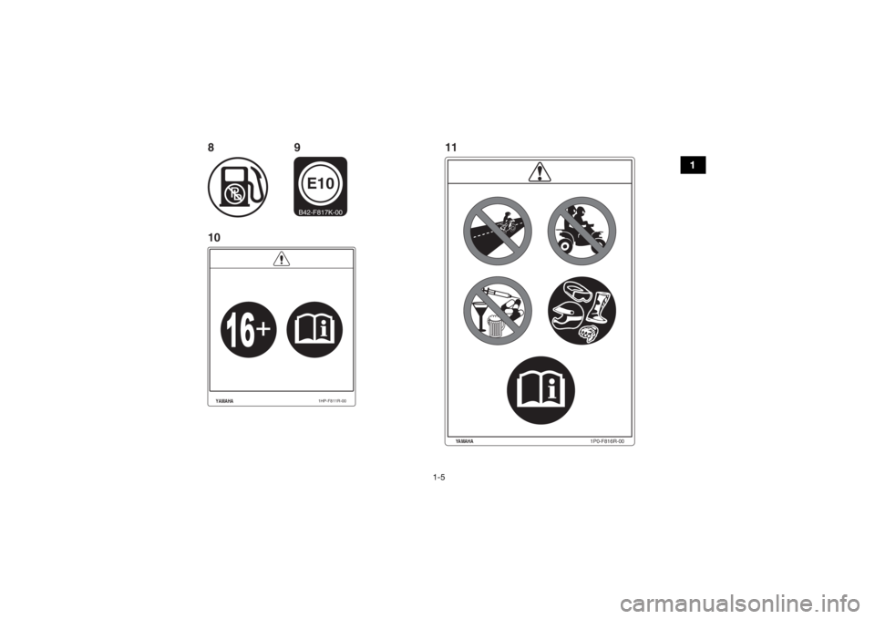 YAMAHA GRIZZLY 700 2019  Notices Demploi (in French) 1-5
1
1P0-F816R-00
YAMAHA
YAMAHA
1HP-F811R-00
E10B42-F817K-00
11
10 89
UB4F60F0.book  Page 5  Wednesday, April 18, 2018  5:30 PM 