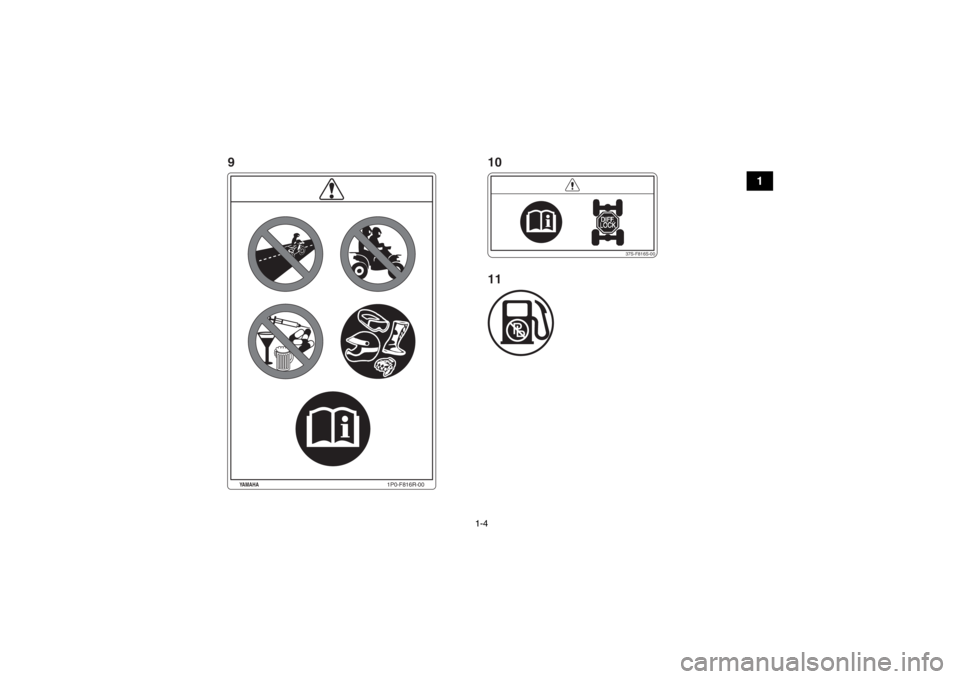 YAMAHA GRIZZLY 700 2014  Manuale de Empleo (in Spanish) 1-4
1
37S-F816S-00
1P0-F816R-00
YAMAHA
910
11
U2BG60S0.book  Page 4  Monday, May 20, 2013  3:11 PM 