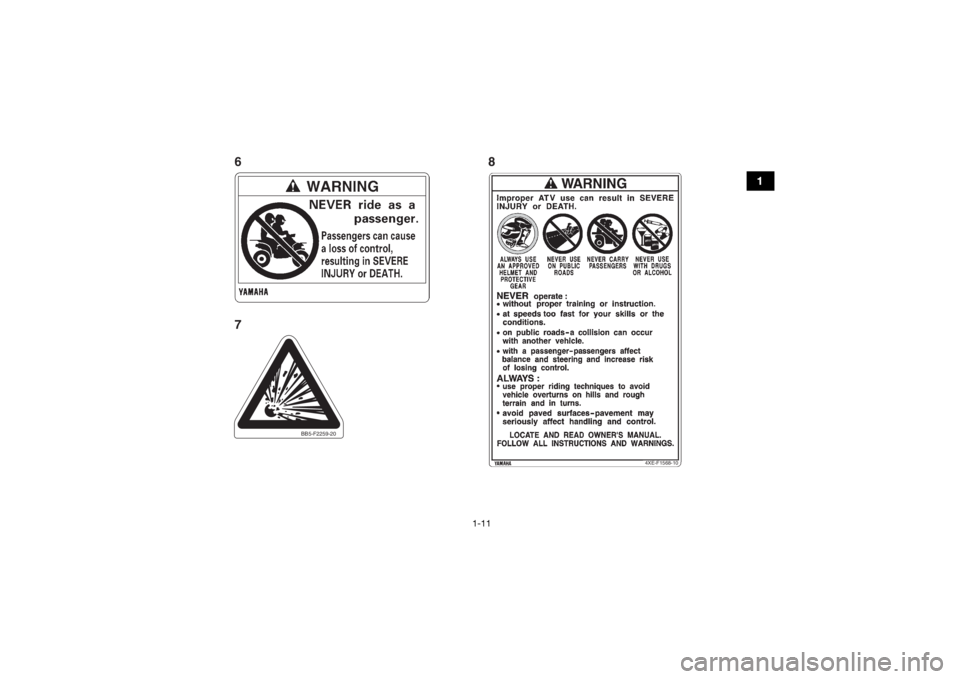YAMAHA KODIAK 450 2020  Notices Demploi (in French) 1-11
1
4XE-F1568-10
BB5-F2259-20
78
6
UBB562F0.book  Page 11  Wednesday, March 13, 2019  1:44 PM 