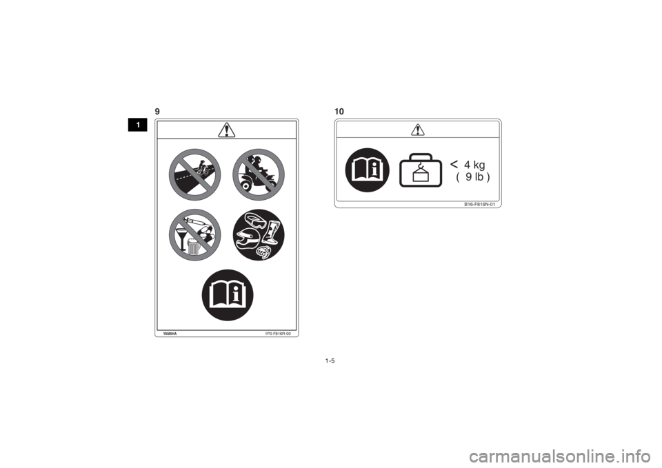 YAMAHA KODIAK 700 2017  Owners Manual 1-5
1
1P0-F816R-00
YAMAHA
B16-F816N-01
<
  4 kg
  (  9 lb )
91 0UB1661E0.book  Page 5  Thursday, May 12, 2016  2:47 PM 