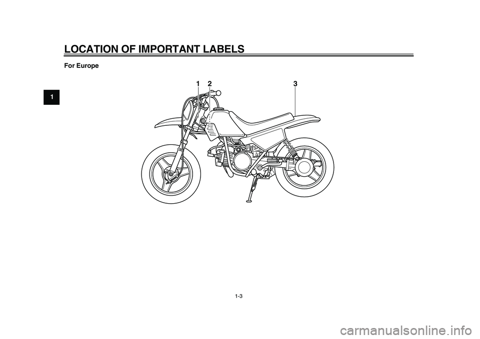 YAMAHA PW50 2010  Owners Manual  
LOCATION OF IMPORTANT LABELS 
1-3 
1
2
3
4
5
6
7
8
9For Europe
3
2
1 