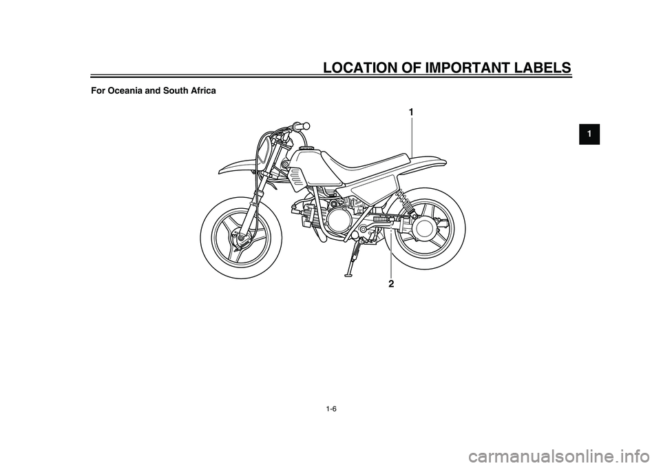 YAMAHA PW50 2010  Owners Manual  
LOCATION OF IMPORTANT LABELS 
1-6 
1
2
3
4
5
6
7
8
9 For Oceania and South Africa
1
2 