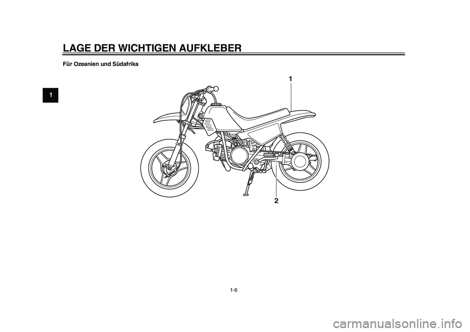 YAMAHA PW50 2010  Betriebsanleitungen (in German)  
LAGE DER WICHTIGEN AUFKLEBER 
1-6 
1
2
3
4
5
6
7
8
9 
Für Ozeanien und Südafrika
1
2 