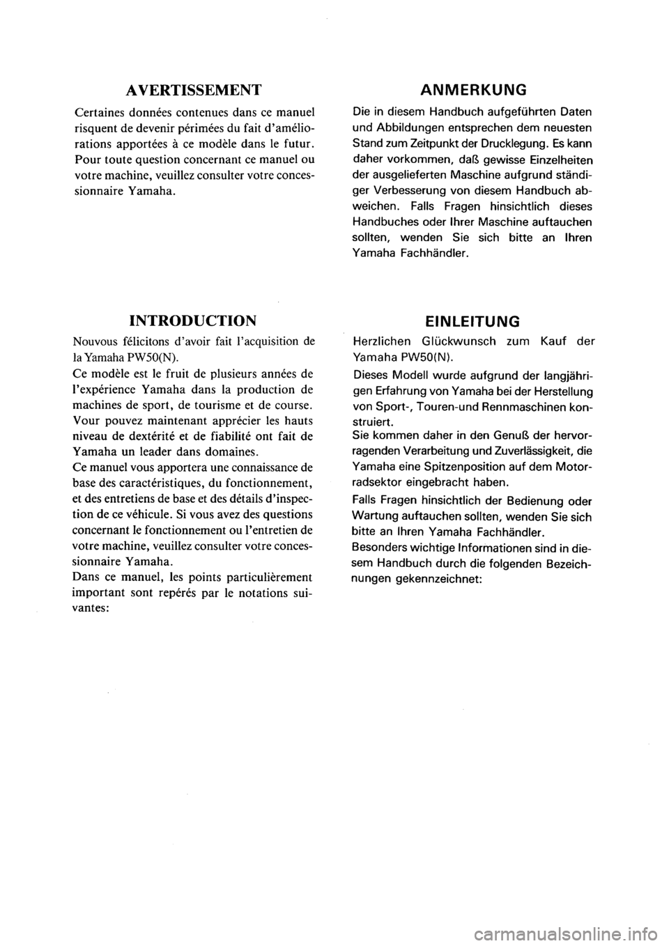 YAMAHA PW50 2001  Owners Manual 