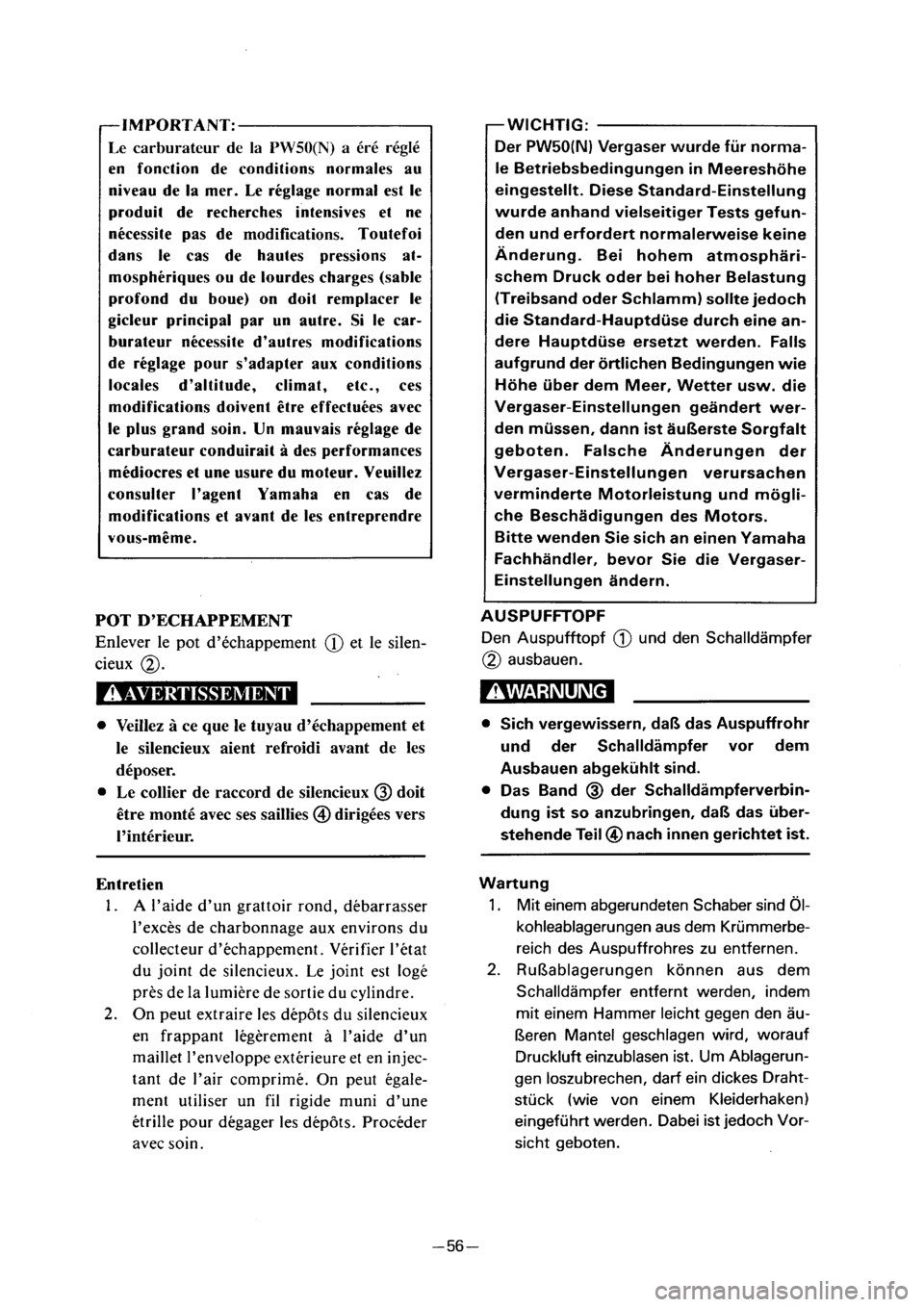 YAMAHA PW50 2001  Notices Demploi (in French) 