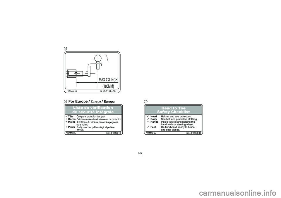 YAMAHA RHINO 700 2008  Owners Manual 1-9
E
FFor Europe / 
Europe
 / Europa
G
YAMAHA 5UG-F151J-00
MAX 7.3 INCH
(185MM)
EE.book  Page 9  Monday, October 8, 2007  4:48 PM 