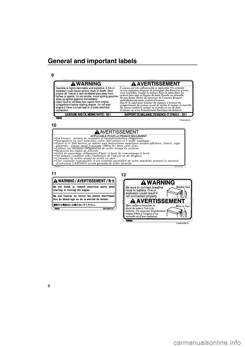 YAMAHA SUPERJET 2013  Owners Manual General and important labels
6
UF2F75E0.book  Page 6  Thursday, July 5, 2012  8:50 AM 