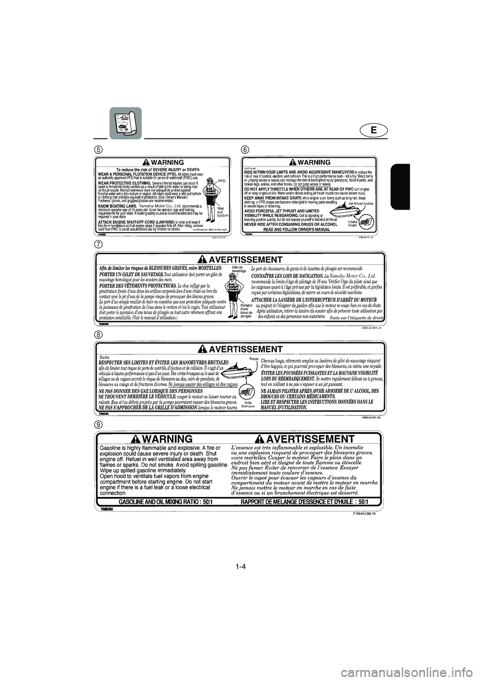 YAMAHA SUPERJET 2005  Owners Manual 1-4
E
56
7
9 8
UF1N73.book  Page 4  Monday, May 10, 2004  10:37 AM 
