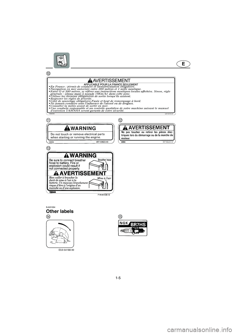 YAMAHA SUPERJET 2003  Owners Manual 1-5
E
EJU01354 
Other labels 
0
AB
C
DE
UF1N71.book  Page 5  Tuesday, June 4, 2002  3:34 PM 