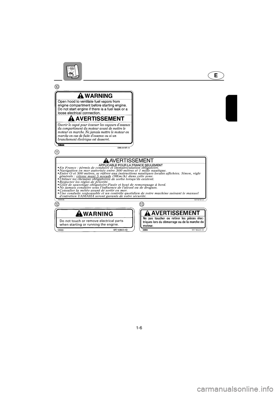YAMAHA SUPERJET 2001  Owners Manual 1-6
E
0
A
BC
E_GM6-1.fm  Page 6  Tuesday, July 11, 2000  10:49 AM 