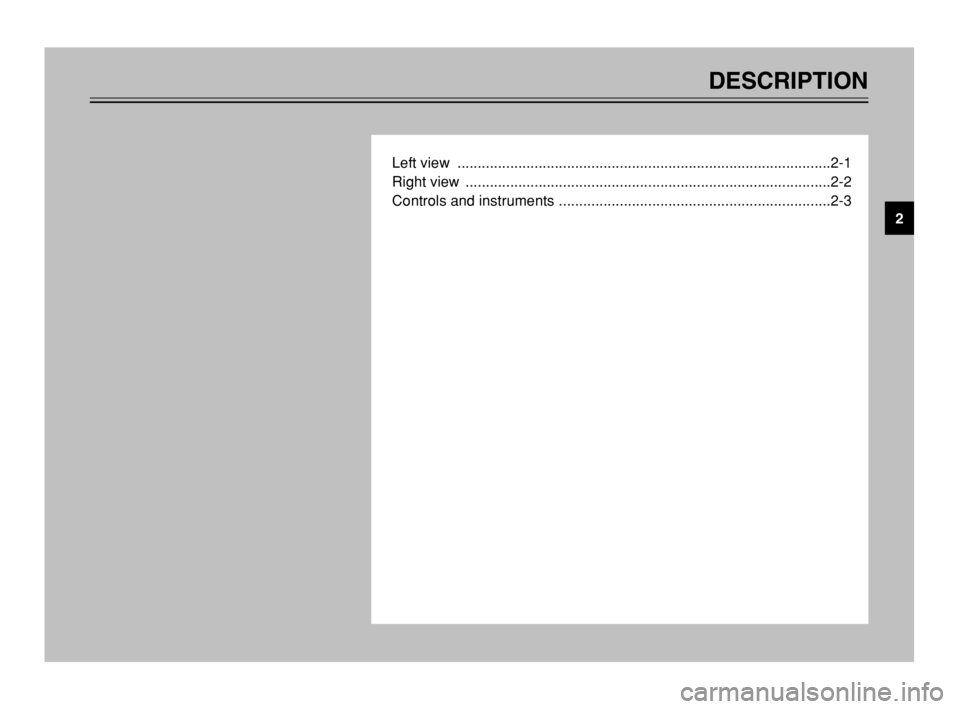 YAMAHA TMAX 2003  Owners Manual DESCRIPTION
Left view  ............................................................................................2-1
Right view  .....................................................................