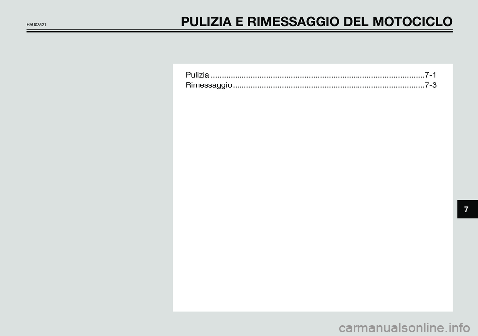 YAMAHA TZR50 2008  Manuale duso (in Italian) Pulizia ................................................................................................7-1
Rimessaggio ................................................................................