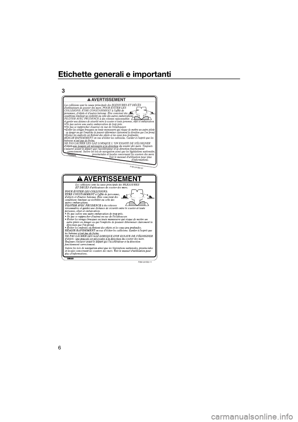YAMAHA VX 2015  Manuale duso (in Italian) Etichette generali e importanti
6
F0M-U41B2-11
F1B-U41B2-01
3
UF2X70H0.book  Page 6  Tuesday, December 8, 2015  11:38 AM 