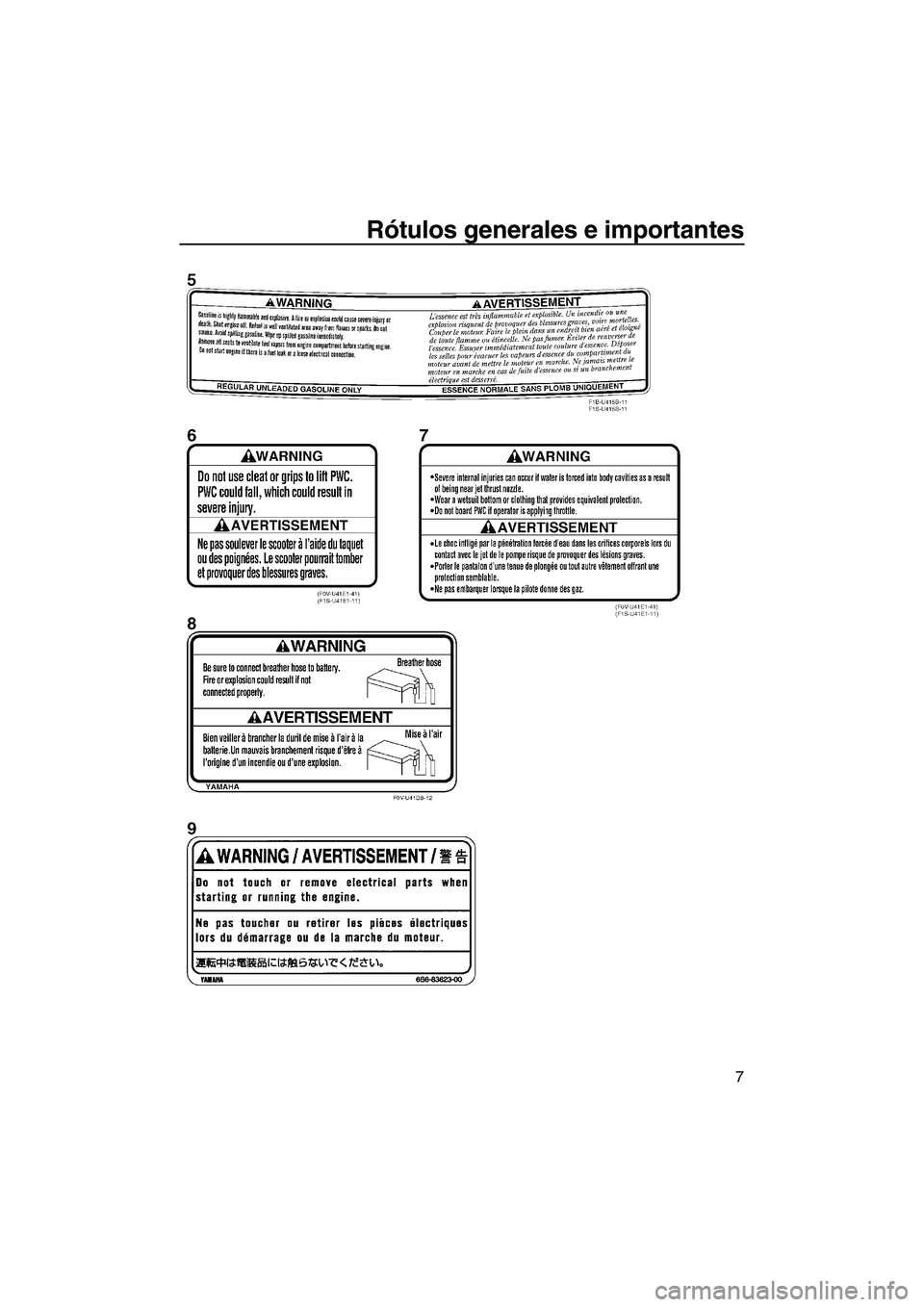 YAMAHA VX 2010  Manuale de Empleo (in Spanish) Rótulos generales e importantes
7
UF2N70S0.book  Page 7  Thursday, October 8, 2009  1:00 PM 