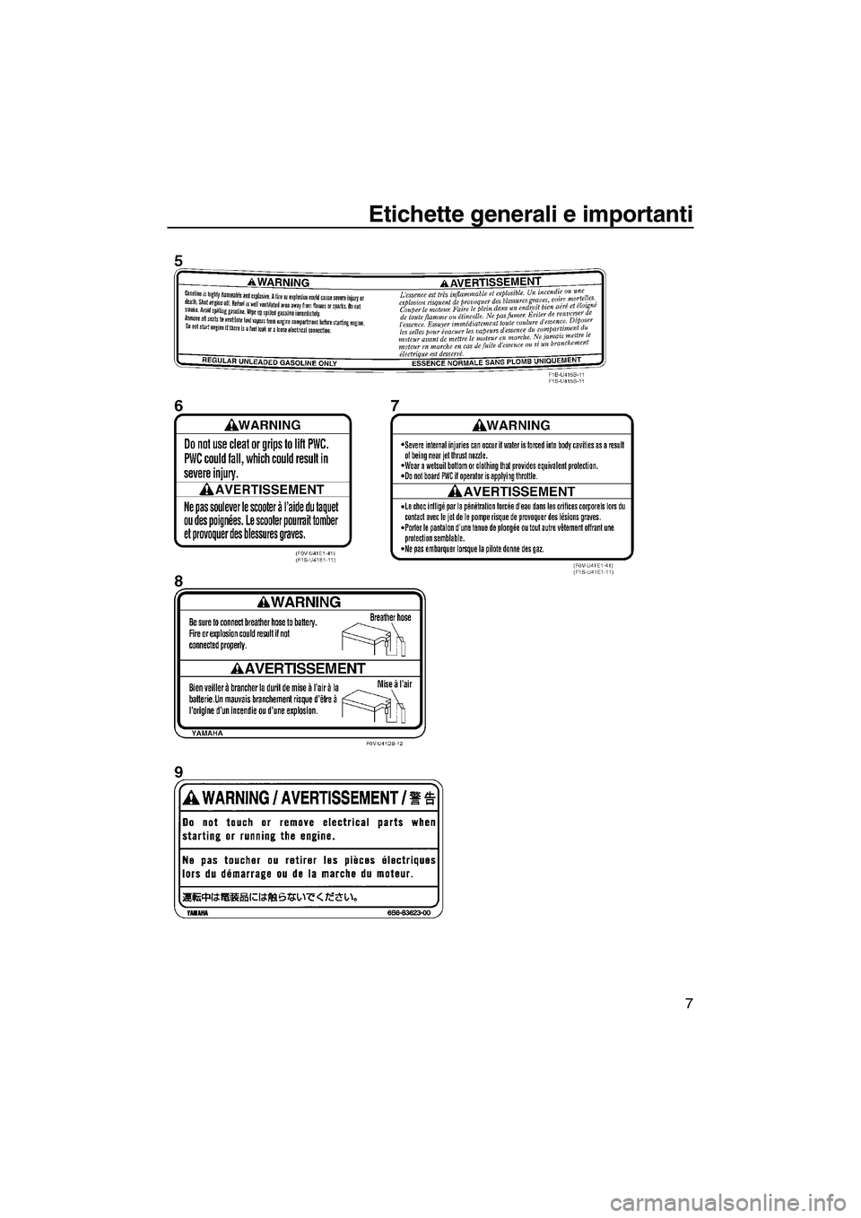 YAMAHA VX 2010  Manuale duso (in Italian) Etichette generali e importanti
7
UF2N70H0.book  Page 7  Thursday, October 8, 2009  1:26 PM 