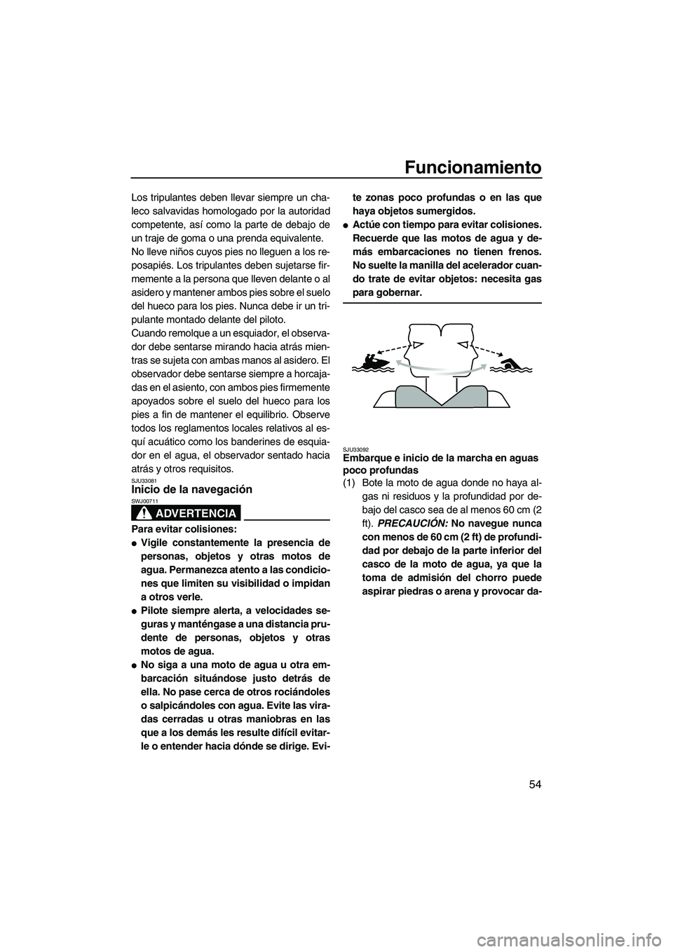 YAMAHA VX 2009 Manuale de Empleo (in Spanish) Funcionamiento
54
Los tripulantes deben llevar siempre un cha-
leco salvavidas homologado por la autoridad
competente, así como la parte de debajo de
un traje de goma o una prenda equivalente.
No lle YAMAHA VX 2009 Manuale de Empleo (in Spanish) Funcionamiento
54
Los tripulantes deben llevar siempre un cha-
leco salvavidas homologado por la autoridad
competente, así como la parte de debajo de
un traje de goma o una prenda equivalente.
No lle