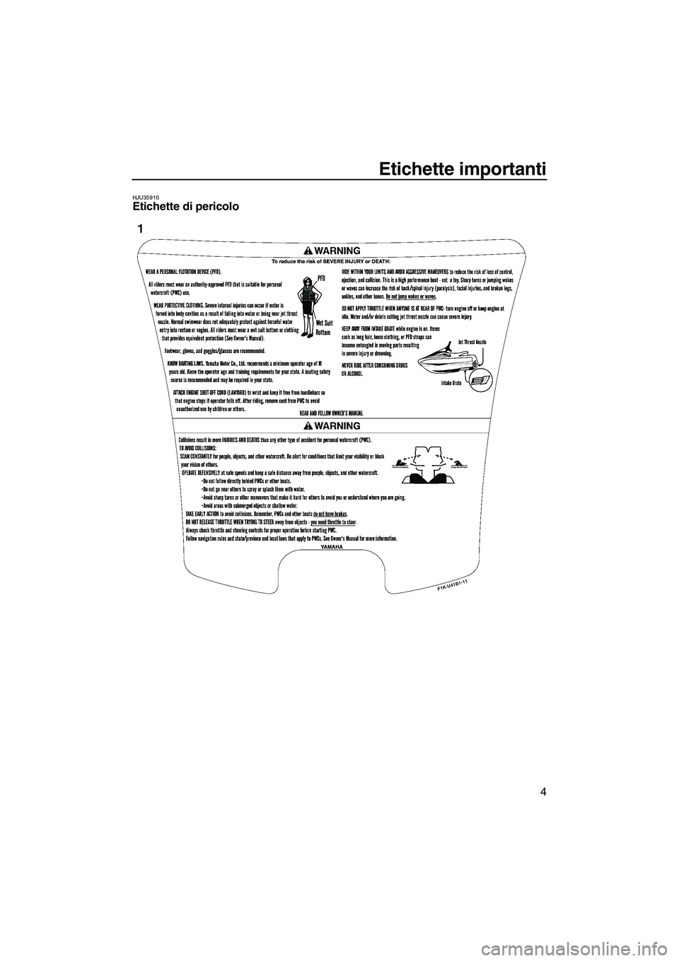 YAMAHA VX 2008  Manuale duso (in Italian) Etichette importanti
4
HJU35910Etichette di pericolo 
UF1K73H0.book  Page 4  Tuesday, July 10, 2007  9:24 PM 