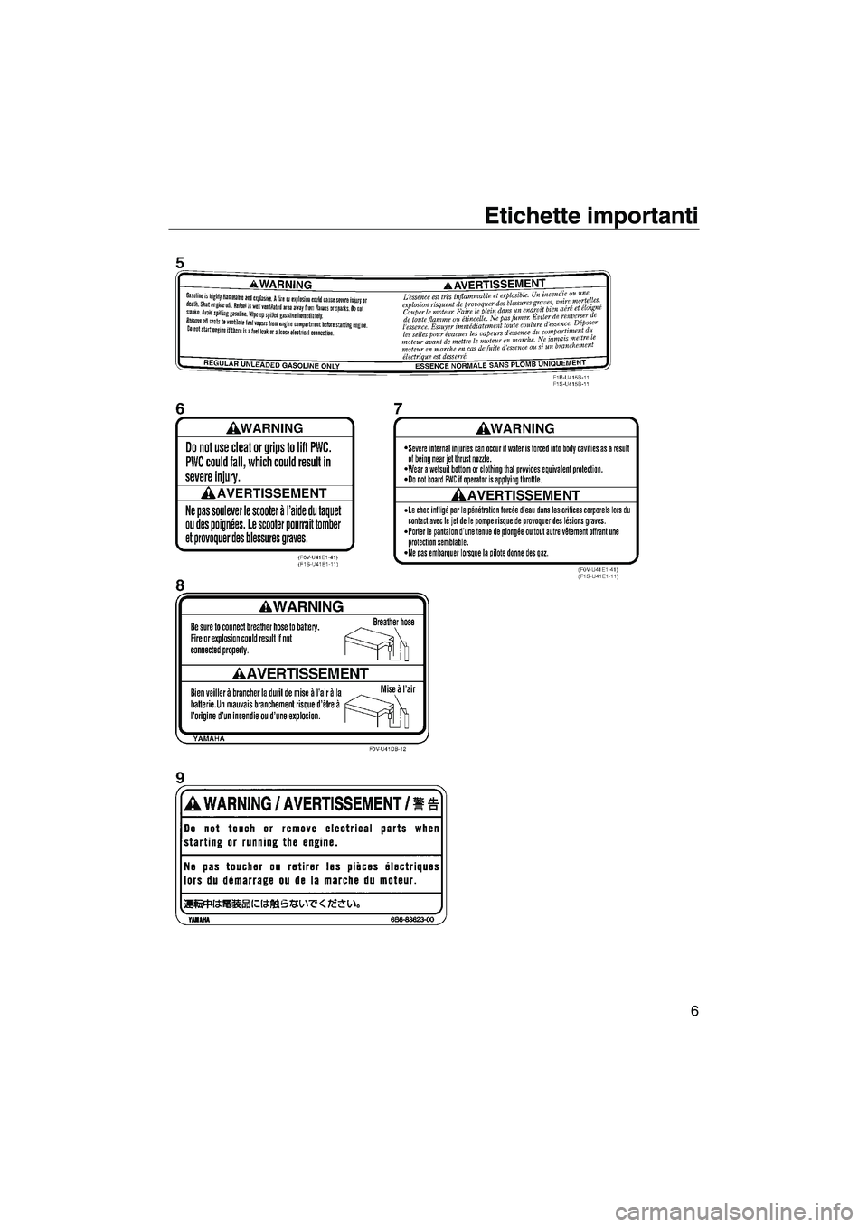 YAMAHA VX 2008  Manuale duso (in Italian) Etichette importanti
6
UF1K73H0.book  Page 6  Tuesday, July 10, 2007  9:24 PM 