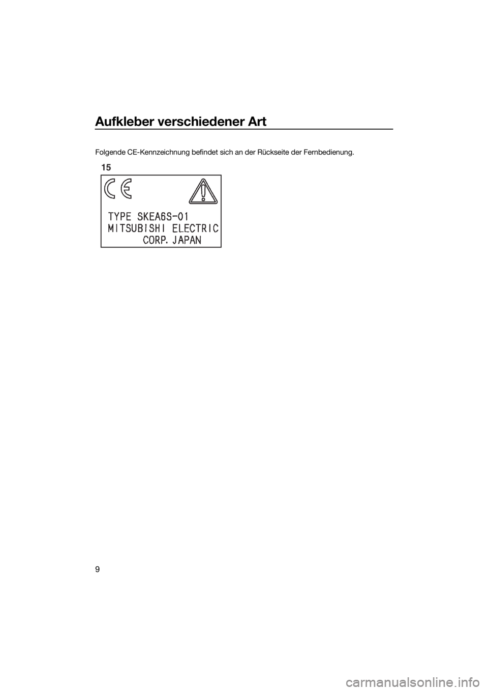 YAMAHA VXR 2019  Betriebsanleitungen (in German) Aufkleber verschiedener Art
9
Folgende CE-Kennzeichnung befindet sich an der Rückseite der Fernbedienung.
15
UF2W75G0.book  Page 9  Tuesday, July 10, 2018  4:49 PM 