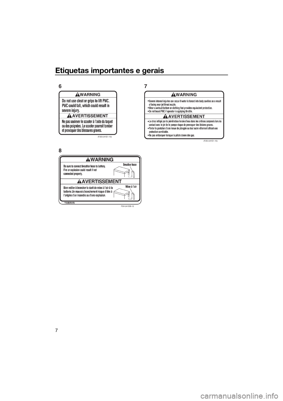 YAMAHA VXR 2019  Manual de utilização (in Portuguese) Etiquetas importantes e gerais
7
(F2S-U41E1-10)
F0V-U41DB-12
(F2S-U41E1-10)
6
87
UF2W75P0.book  Page 7  Wednesday, July 11, 2018  9:41 AM 